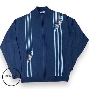 Venezzi Men's Embroidered Long Sleeve Full Zip Sweater Size XL Blue